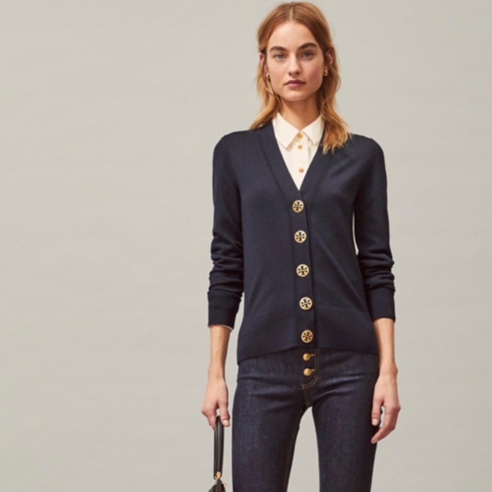 Tory Burch Black Merino Wool Simone Cardigan XS